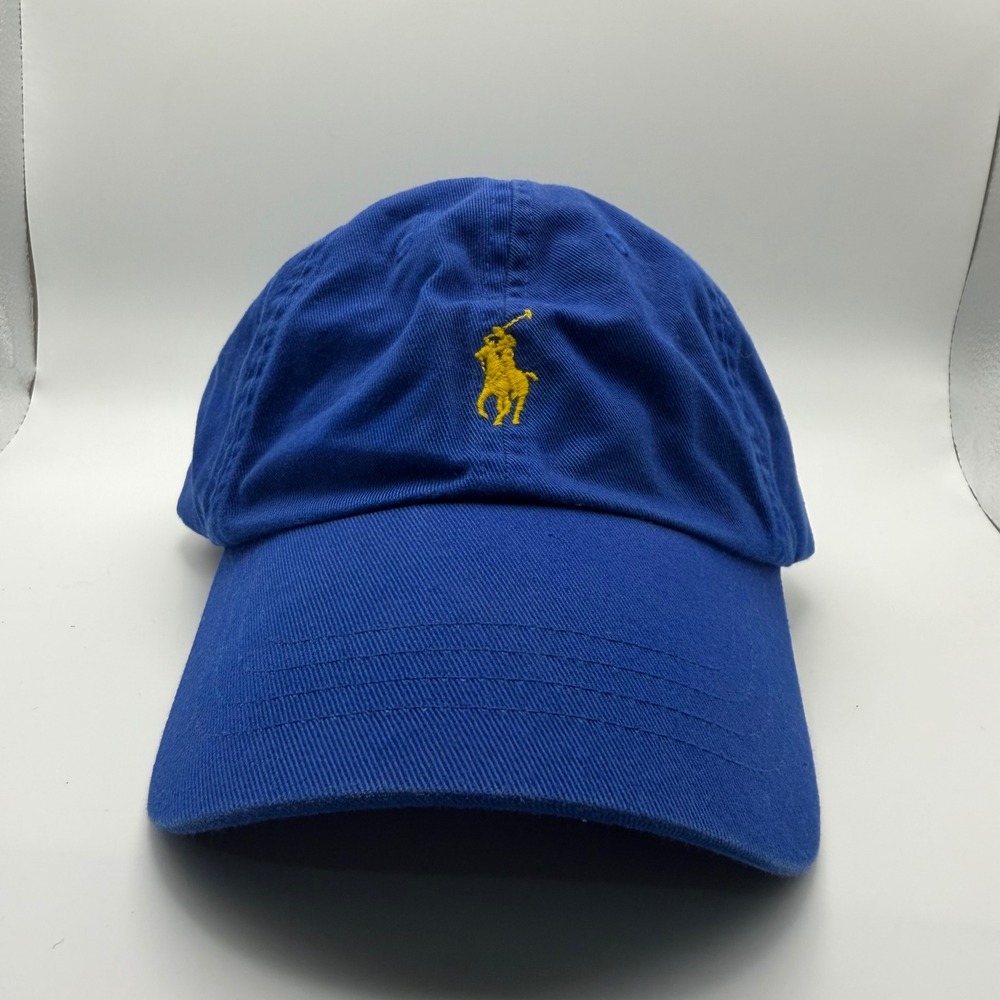 Polo Ralph Lauren Men's Blue Adjustable Strapback Baseball Hat Yellow Pony Logo